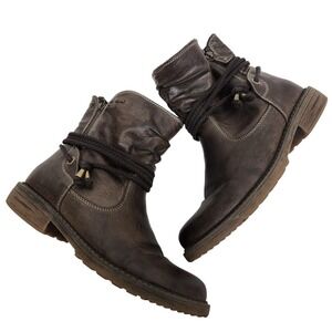 SPRING‎ STEP Boots Womens 9 40 Brown Ankle Slouch Zip Faux Leather Lined